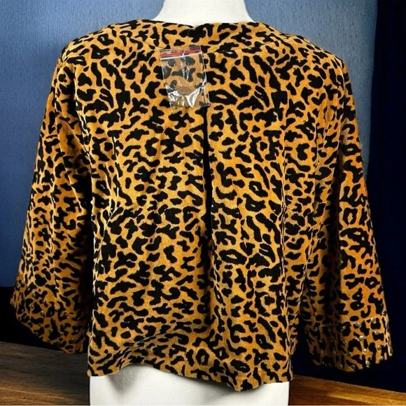 NWT Monroe & Main Leopard Animal Print Cute Button Studded Coat Gold Black Large - Picture 7 of 9